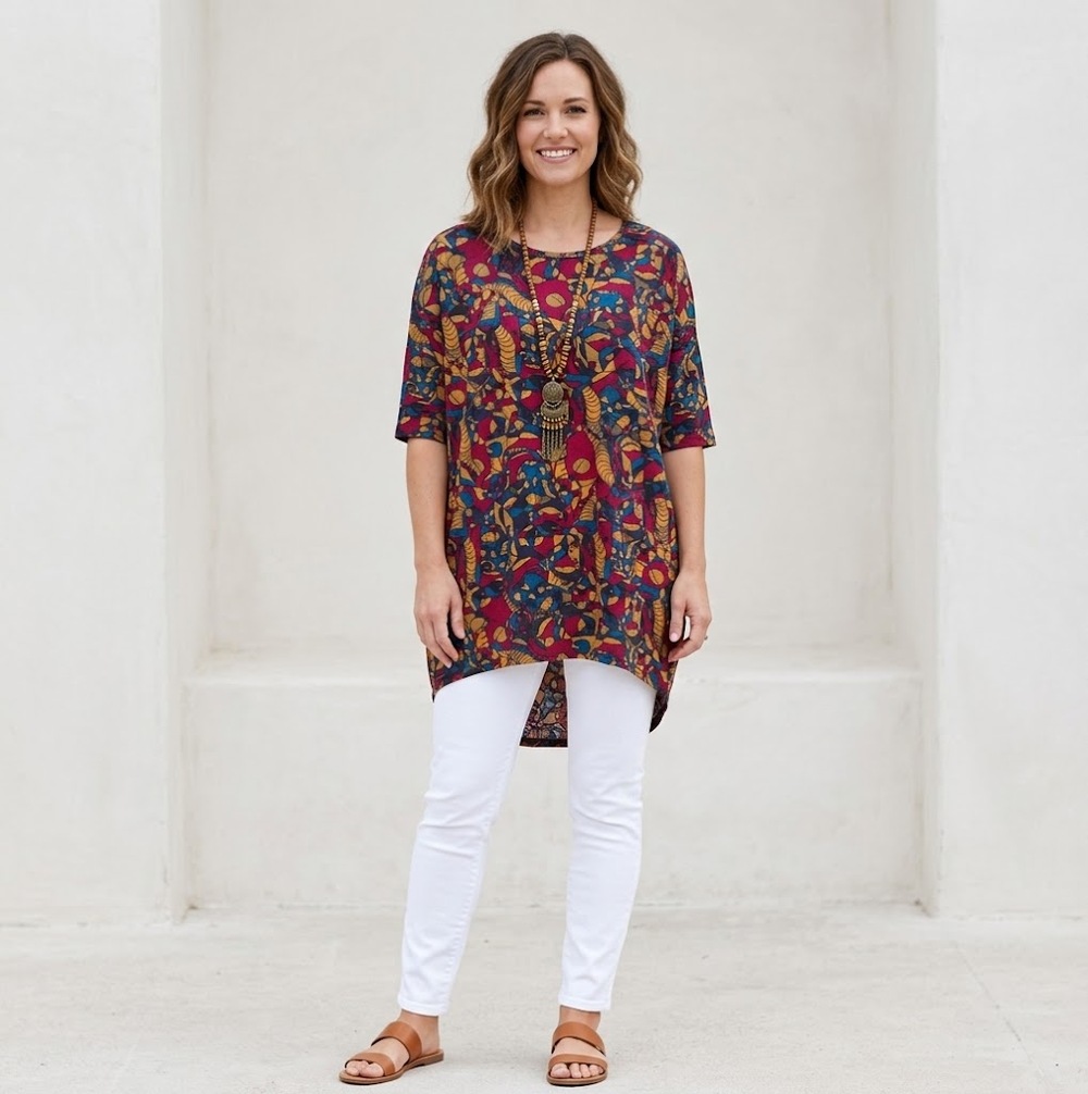 LuLaRoe Irma Tunic Top L Multicolor Abstract Geometric Hi-Low Hem NWT